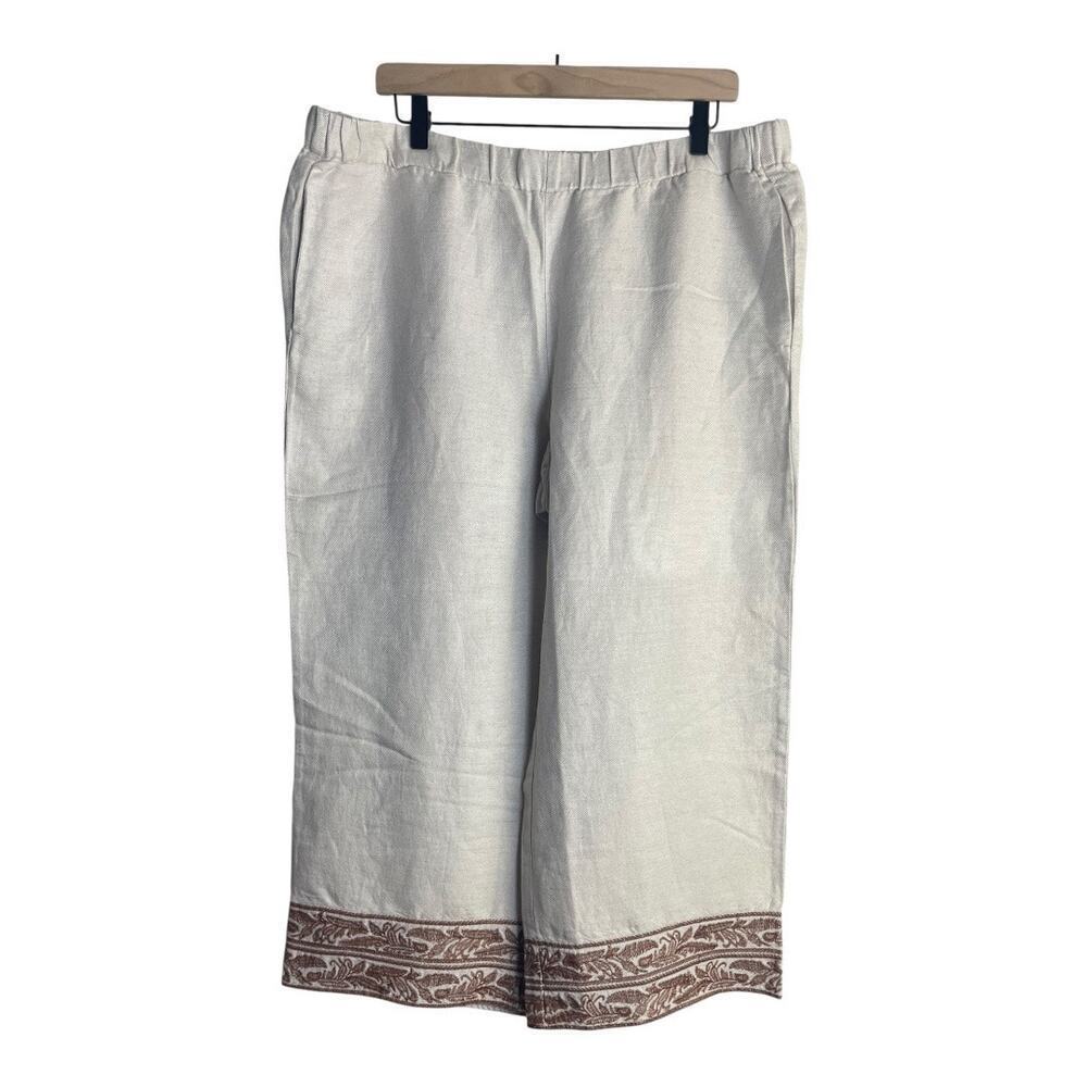 J. Jill Cream Straight Leg Pants with Brown Printed Hem